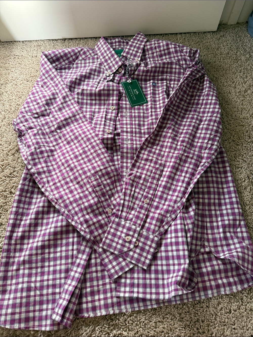 Southern Tide Purple and White Checked Button-Down Shirt